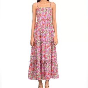 NWT Banjanan Hazel Maxi Dress Tiered Sleeveless Floral Pink Womens Size XL